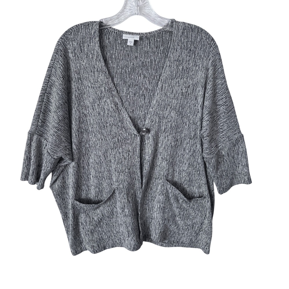 Pure Jill Grey Marl Linen Blend Single Button Cardigan Sweater Womens Medium‎
